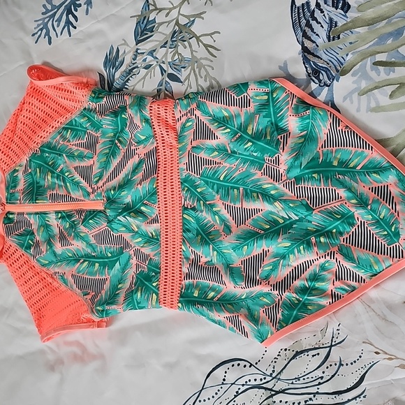 Girls Bathing Suit, Coral Palm One Piece, Size XL 14/16 - Picture 4 of 7